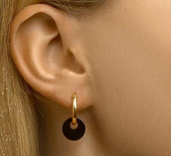 Grote foto goudkleurige oorringen met ronde zwarte onyx kleding dames sieraden