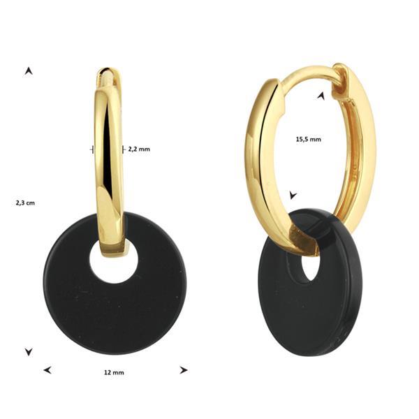 Grote foto goudkleurige oorringen met ronde zwarte onyx kleding dames sieraden