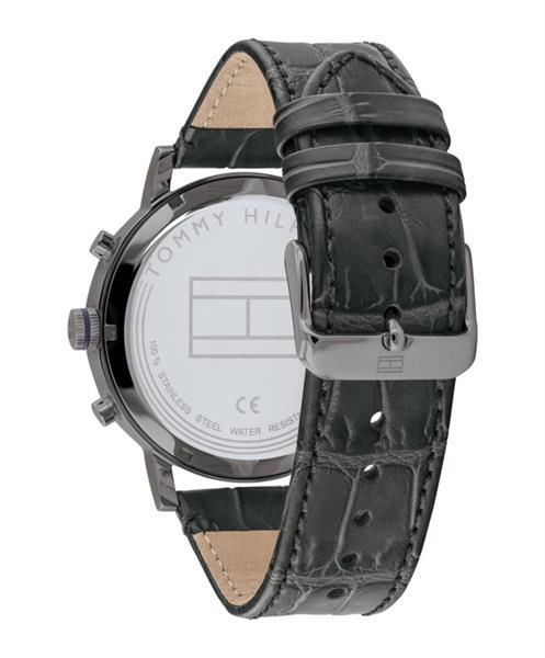Grote foto tommy hilfiger zilverkleurig horloge met grijs lederen band kleding dames horloges