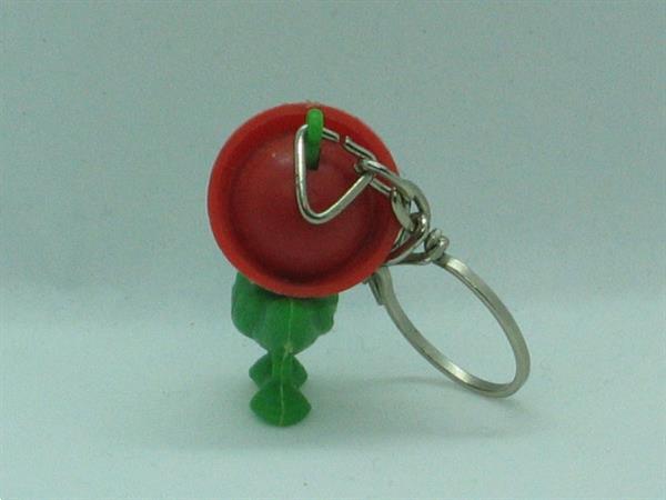 Grote foto sleutelhanger eendje groen met rood hoedje verzamelen sleutelhangers