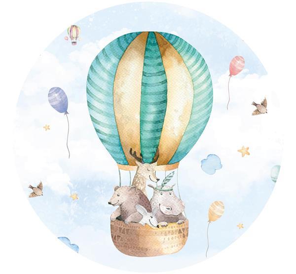 Grote foto behangcirkel luchtballon met dieren fotobehang kinderen en baby inrichting en decoratie