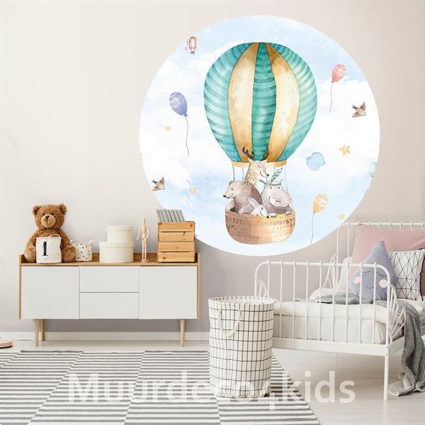 Grote foto behangcirkel luchtballon met dieren fotobehang kinderen en baby inrichting en decoratie