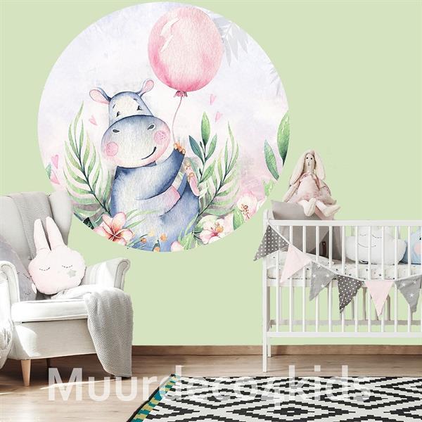 Grote foto behangcirkel luchtballon met dieren fotobehang kinderen en baby inrichting en decoratie
