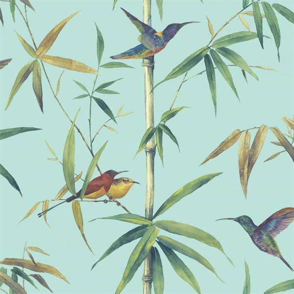 Grote foto noordwand papier peint kolibri and bamboo turquoise huis en inrichting overige huis en inrichting