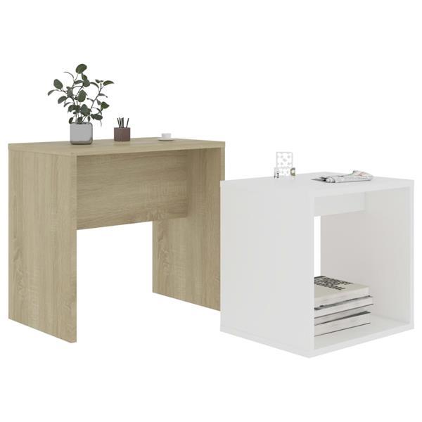 Grote foto vidaxl jeu de tables basses blanc et ch ne sonoma 48x30x45cm huis en inrichting eettafels