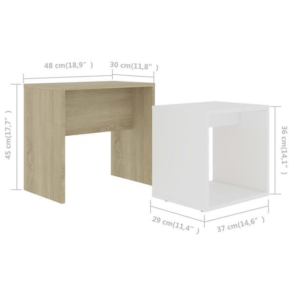 Grote foto vidaxl jeu de tables basses blanc et ch ne sonoma 48x30x45cm huis en inrichting eettafels