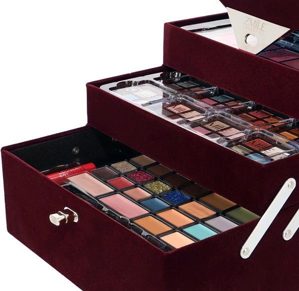 Grote foto 74 delig make up koffer met spiegel in fluweel look beauty en gezondheid make up sets