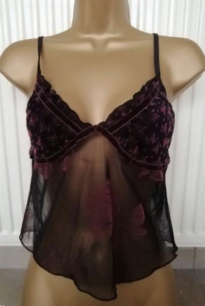 Grote foto kort zwart doorzichtig topje met velours s m kleding dames ondergoed en lingerie