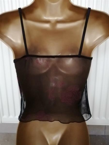 Grote foto kort zwart doorzichtig topje met velours s m kleding dames ondergoed en lingerie