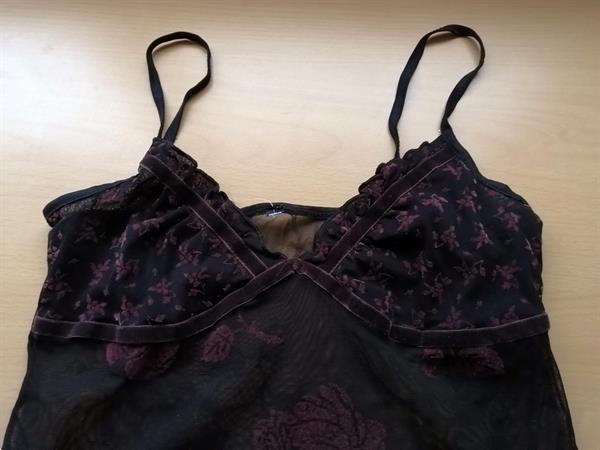 Grote foto kort zwart doorzichtig topje met velours s m kleding dames ondergoed en lingerie