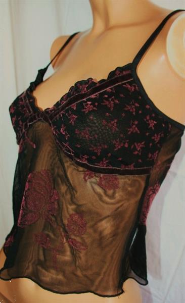 Grote foto kort zwart doorzichtig topje met velours s m kleding dames ondergoed en lingerie