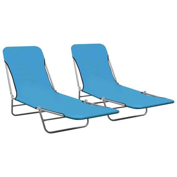 Grote foto vidaxl chaises longues pliables 2 pcs acier et tissu bleu tuin en terras tuinmeubelen