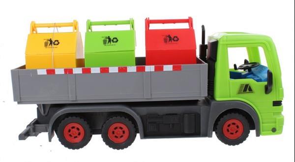 Grote foto vuilniswagen met 3 containers 32 cm groen grijs kinderen en baby los speelgoed