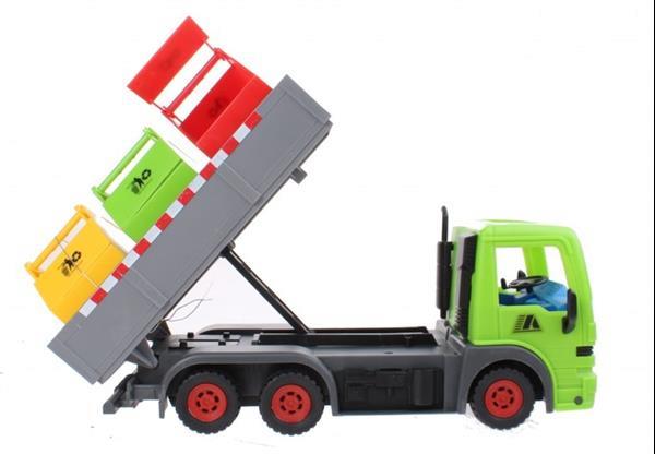 Grote foto vuilniswagen met 3 containers 32 cm groen grijs kinderen en baby los speelgoed