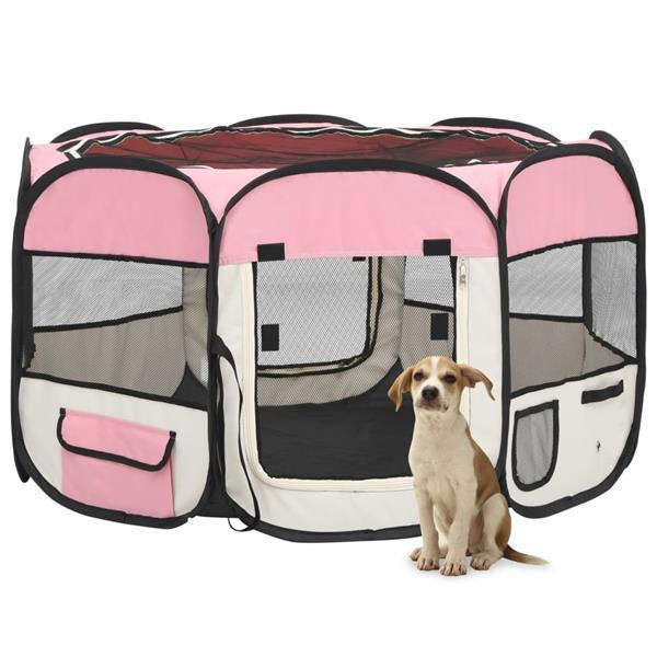 Grote foto vidaxl hondenren inklapbaar met draagtas 110x110x58 cm roze dieren en toebehoren hondenhokken en kooien