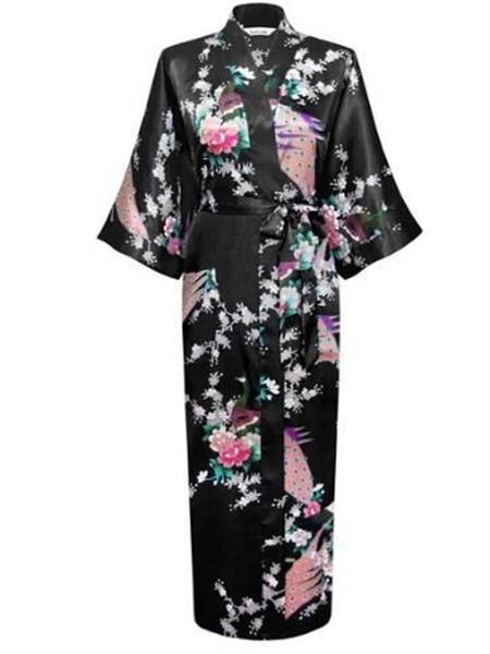 Grote foto chinese kimono zwart met opdruk dames maat m lengte 108 cm kleding dames verkleedkleding