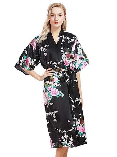 Grote foto chinese kimono zwart met opdruk dames maat m lengte 108 cm kleding dames verkleedkleding