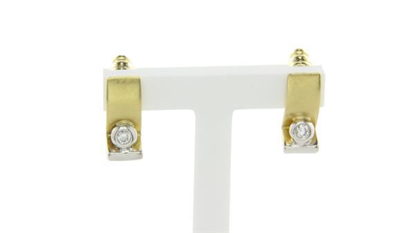 Grote foto bicolour gouden oorstekers met diamant 18 krt kleding dames sieraden
