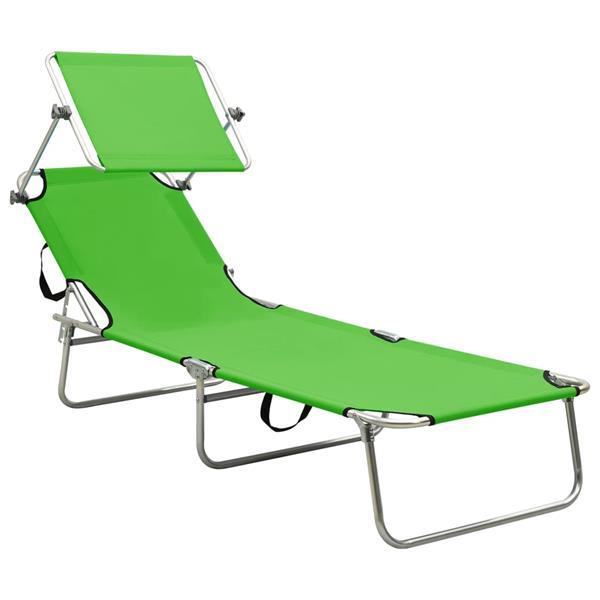 Grote foto vidaxl chaise longue pliable avec auvent vert aluminium tuin en terras tuinmeubelen