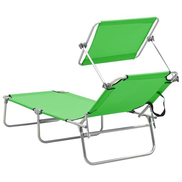 Grote foto vidaxl chaise longue pliable avec auvent vert aluminium tuin en terras tuinmeubelen