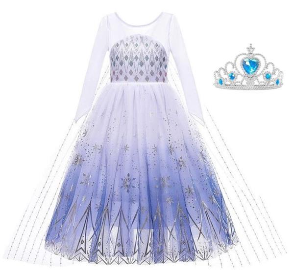 Grote foto elsa ijskristallen jurk wit blauw deluxe met sleep kroon 4 kinderen en baby overige