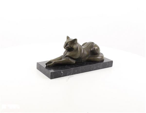 Grote foto bronzen beeld sculptuur van een liggende kat antiek en kunst koper en brons