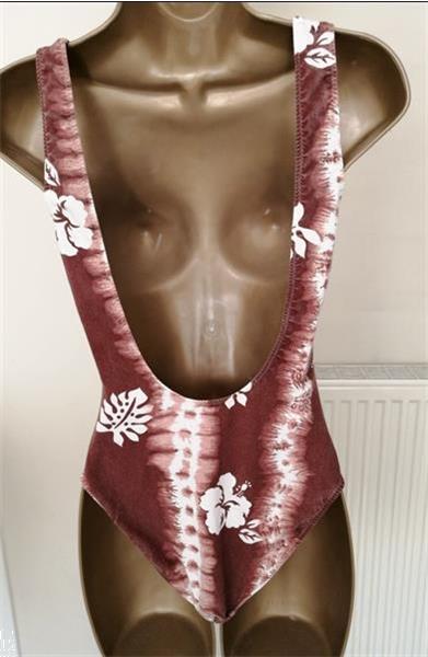 Grote foto bruin badpak met roomkleurige print medium kleding dames badmode en zwemkleding