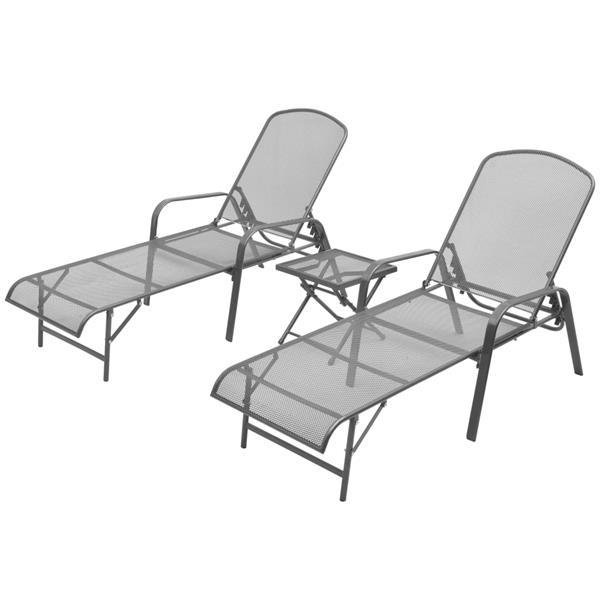 Grote foto vidaxl chaises longues 2 pcs avec table acier anthracite tuin en terras tuinmeubelen