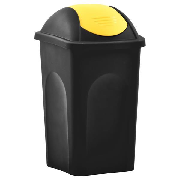 Grote foto vidaxl vuilnisbak met schommeldeksel 60 l zwart en geel huis en inrichting woningdecoratie