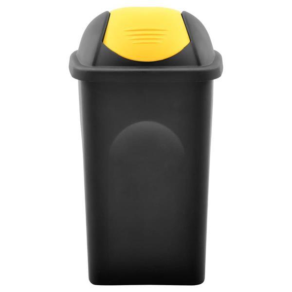 Grote foto vidaxl vuilnisbak met schommeldeksel 60 l zwart en geel huis en inrichting woningdecoratie