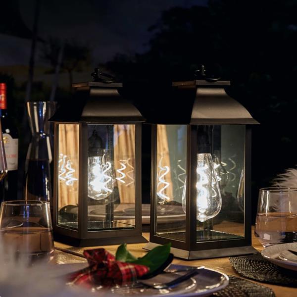 Grote foto luxform tafellamp op batterijen led black lantern a60 tuin en terras verlichting