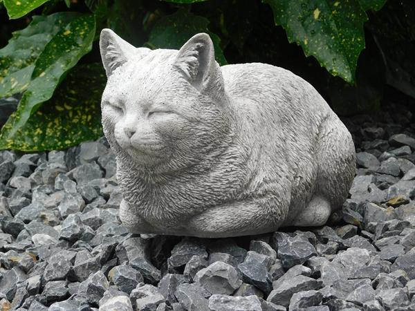 Grote foto stenen beeld van een poes kat zwaar tuinbeeld tuin en terras tuinbeelden en tuinkabouters