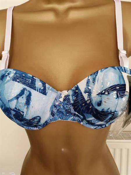 Grote foto blauwe bh string met landen print 80b kleding dames ondergoed en lingerie