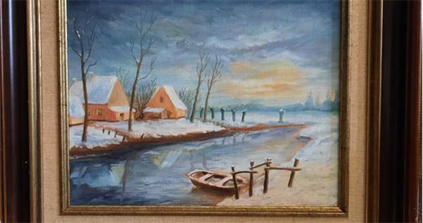 Grote foto olie schilderij van een winterlandschap antiek en kunst klassiek