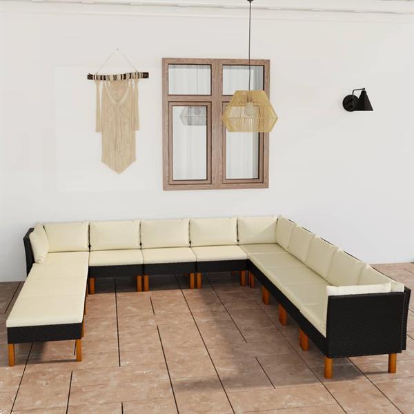 Grote foto vidaxl 12 delige loungeset met kussens poly rattan zwart tuin en terras tuinmeubelen