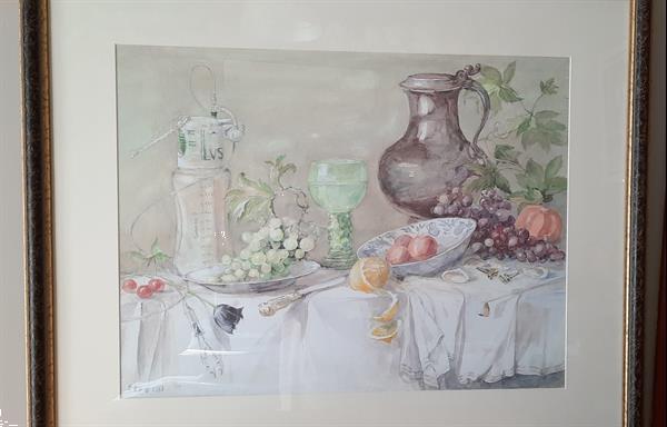 Grote foto kleurenlithografie stilleven fruit tafel antiek en kunst litho en zeefdrukken