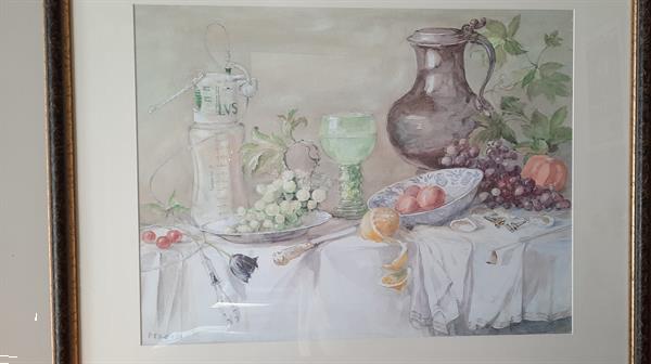 Grote foto kleurenlithografie stilleven fruit tafel antiek en kunst litho en zeefdrukken