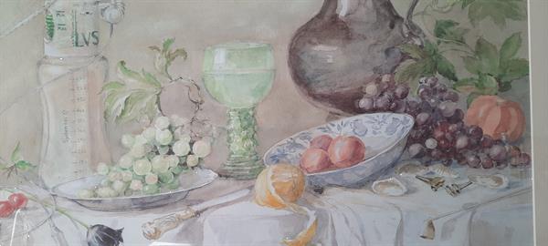Grote foto kleurenlithografie stilleven fruit tafel antiek en kunst litho en zeefdrukken