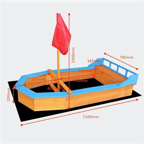Grote foto houten zandbak boot vorm met vlaggenmast doek kinderen en baby zwembaden en zandbakken