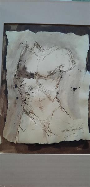 Grote foto inkt pen tekening van mannelijke torso antiek en kunst modern