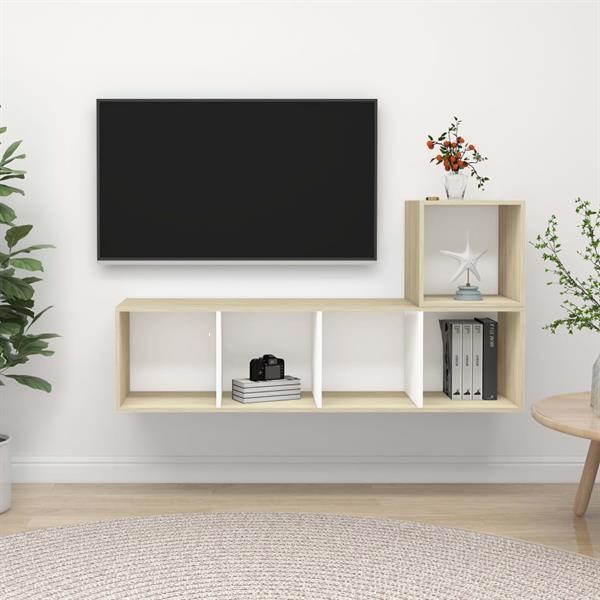 Grote foto vidaxl 2 delige tv meubelset spaanplaat wit en sonoma eikenk huis en inrichting overige