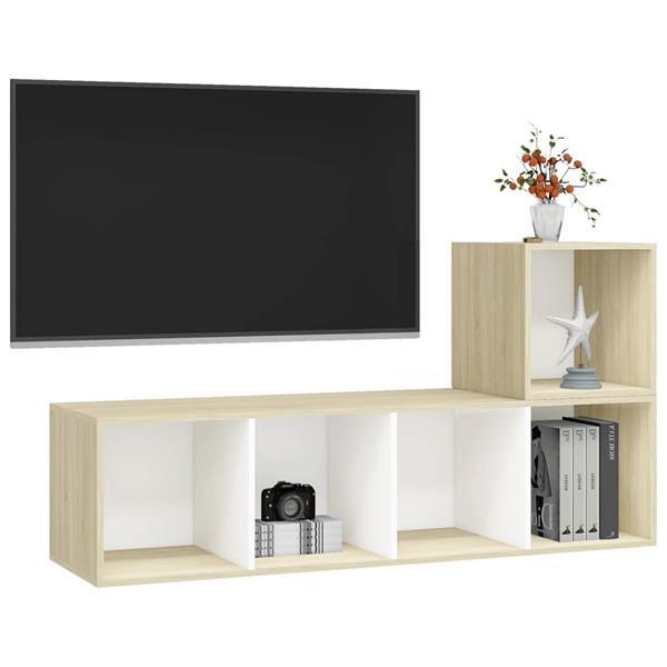 Grote foto vidaxl 2 delige tv meubelset spaanplaat wit en sonoma eikenk huis en inrichting overige