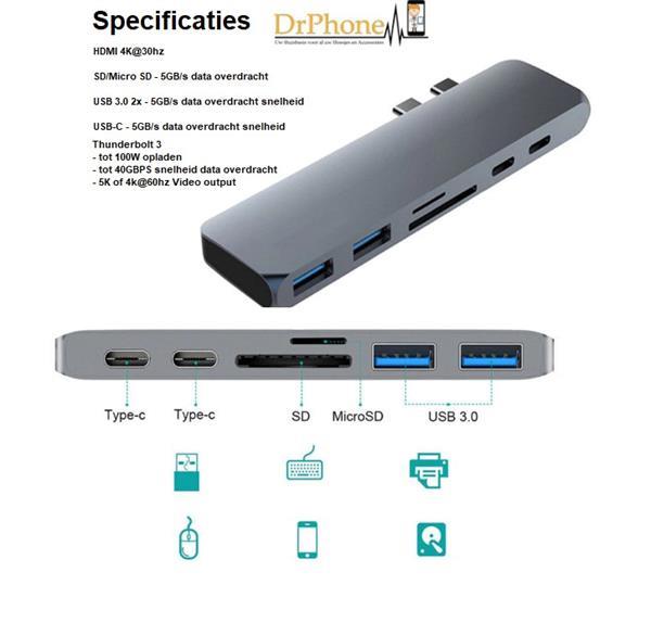 Grote foto drphone 7 in 1 usb c hub dual type c dock 5k output 40 gb computers en software netwerkkaarten routers en switches