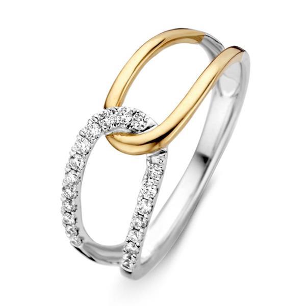 Grote foto excellent jewelry bicolor ring met twee lussen en diamanten kleding dames sieraden