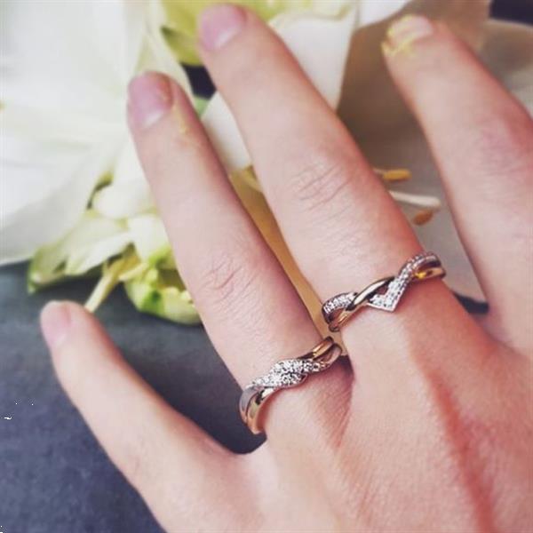 Grote foto excellent jewelry geelgouden ring met witgouden v vorm kleding dames sieraden