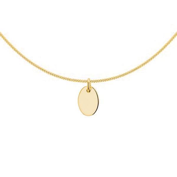 Grote foto goudkleurige ovale graveerhanger met ketting van zilver in kleding dames sieraden