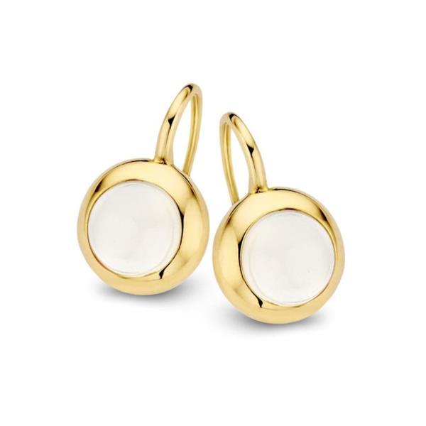 Grote foto excellent jewelry geelgouden oorhangers met witte maansteen kleding dames sieraden