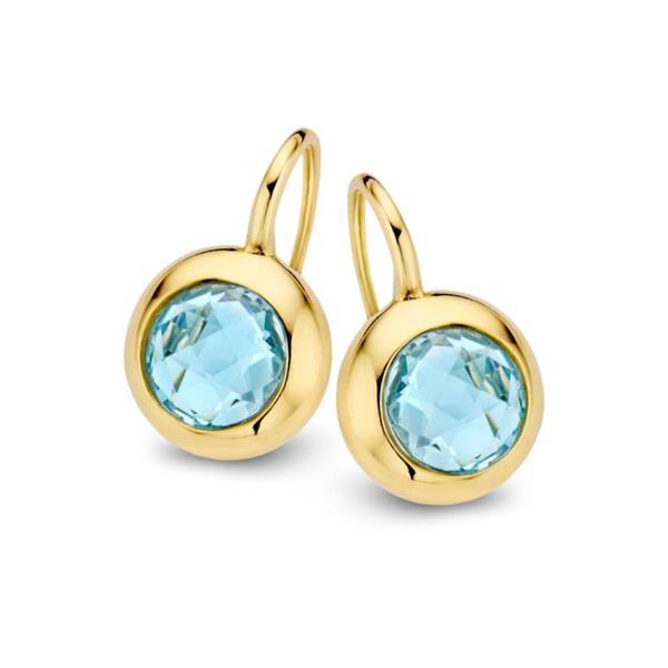 Grote foto excellent jewelry geelgouden oorhangers met blauwe topaas kleding dames sieraden
