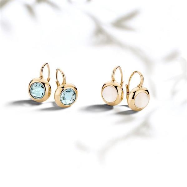 Grote foto excellent jewelry geelgouden oorhangers met blauwe topaas kleding dames sieraden