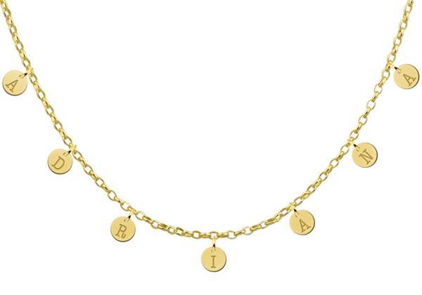 Grote foto goudkleurige naamketting met meerdere rondjes letters van zi kleding dames sieraden